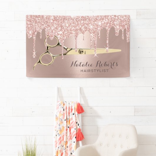 Haare Stylist Rose Gold Glitzer Tropfen Schönheits Banner (Insitu)