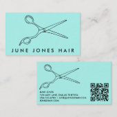 Haare Stylist Scheren Chic Barber QR Code Minze Visitenkarte (Vorne/Hinten)