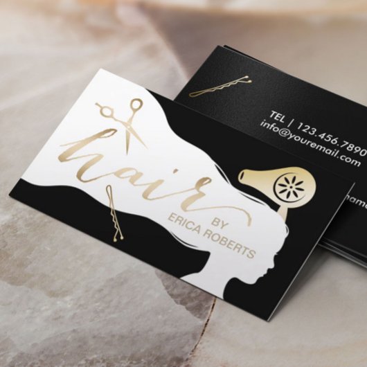 Haare Stylistin Schönheit Girl Schwarz & Gold Terminkarte