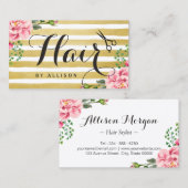 Haare Stylistische Schere Skript Blumengold Streif Visitenkarte (Vorne/Hinten)