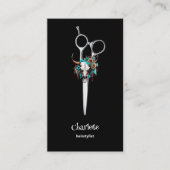 Haare Stylists Scheren Kuh Schädel Blume Visitenkarte (Vorderseite)