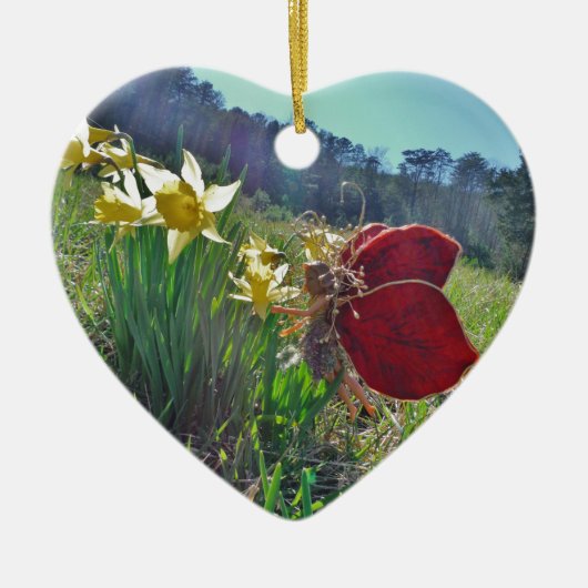 Haare und gelbe Blumen Keramik Ornament (Vorne)