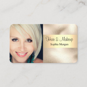 Haare und Makeup, Schwarzer Text, Ihr Foto, Gold,  Visitenkarte