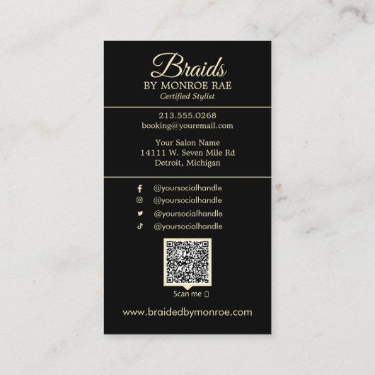 Haarfahne/Braiden/Braiding/Salon - QR-Code Visitenkarte (Rückseite)