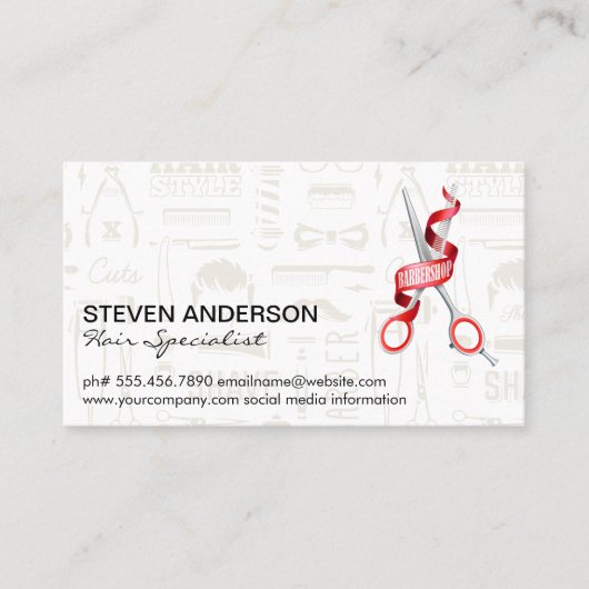 Haarkletterschere | Barber Muster | Metall Visitenkarte (Vorderseite)