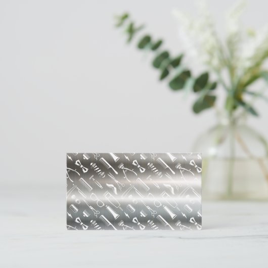 Haarkletterschere | Barber Pattern | Metallic Visitenkarte (Stehend Vorderseite)