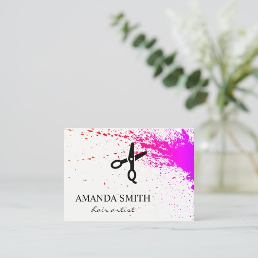 Haarkunst Expressive Spatter Salon Schere Visitenkarte (Stehend Vorderseite)