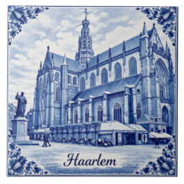 Haarlem church Delft Blue style ceramic tile Fliese