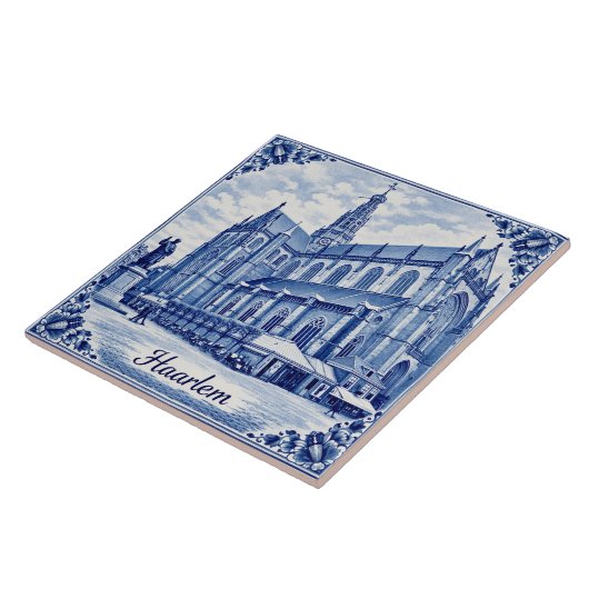 Haarlem church Delft Blue style ceramic tile Fliese (Seite)
