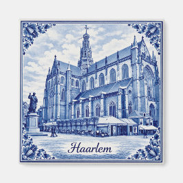Haarlem church Delft Blue style magnet