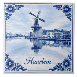 Haarlem windmill Delft Blue style ceramic tile Fliese