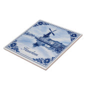 Haarlem windmill Delft Blue style ceramic tile Fliese (Seite)
