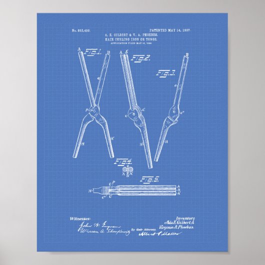 Haarlockenstab 1907 Patent Kunst Blaupause Poster (Vorne)