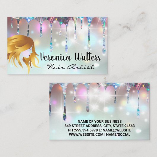 Haarlogo | Glitzer Tropfen | Shiny Bokeh Glow Treuekarte (Vorne/Hinten)