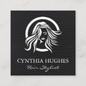 Haarlogo | Leder Quadratische Visitenkarte (Vorderseite)