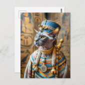Haarlose Katze Pharao mit Krone Postkarte (Vorne/Hinten)