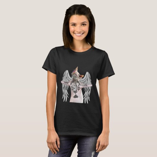 Haarlose Sphynx Kat Kitty Tattoo Tattoos Piercing T-Shirt (Vorne ganz)