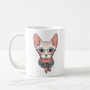 Haarlose Sphynx-Katze mit Brille Kaffeetasse