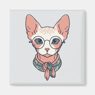 Haarlose Sphynx-Katze mit Brille Magnet