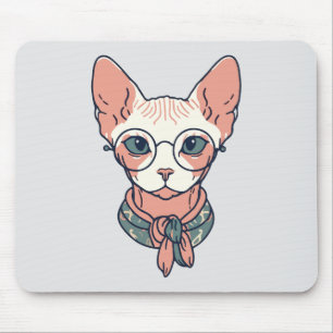 Haarlose Sphynx-Katze mit Brille Mousepad