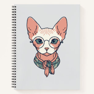 Haarlose Sphynx-Katze mit Brille Notizblock