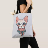 Haarlose Sphynx-Katze mit Brille Tasche (Von Nahem)