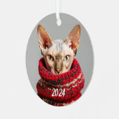 Haarlose Sphynxkatze im Pullover Ornament Aus Metall (Vorderseite links)