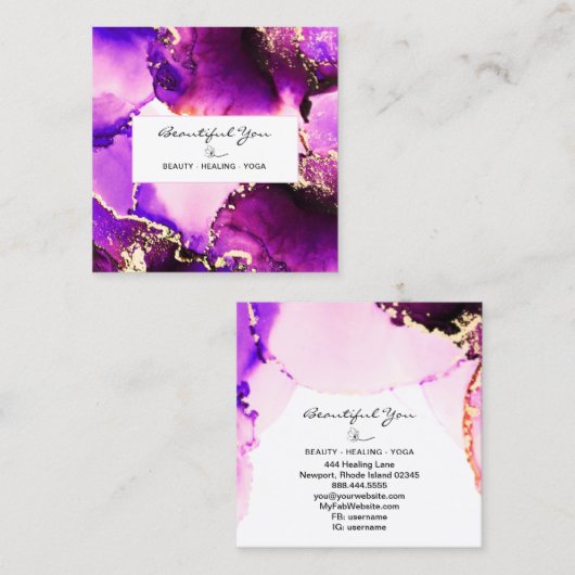 *~* Haarnails Lashes Floral Magenta Gold Reiki Quadratische Visitenkarte (Vorne/Hinten)