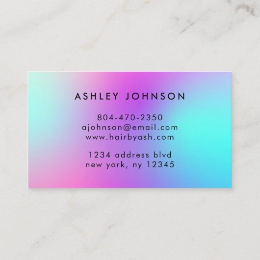 Haarpflege Beruflich Moderne Neonfarben und Blau Visitenkarte (Rückseite)