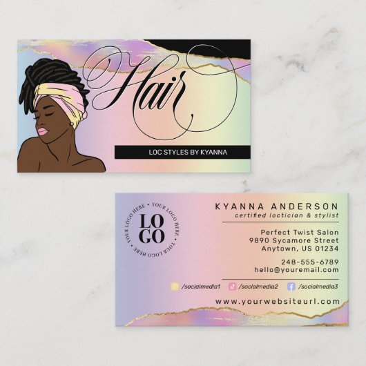 Haarsalon, Brader Stylist, Loctician, Beautician B Visitenkarte (Vorne/Hinten)