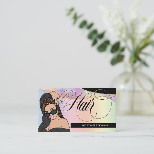 Haarsalon, Brader Stylist, Loctician Glam Pastel B Visitenkarte (Stehend Vorderseite)