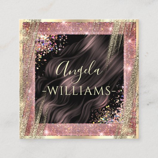 Haarsalon Personalisiert QR Code Black und Gold Quadratische Visitenkarte (Vorderseite)