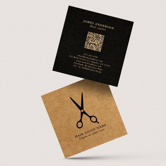 Haarsalon/Stylist Schere Imitate Kraft QR Code Quadratische Visitenkarte