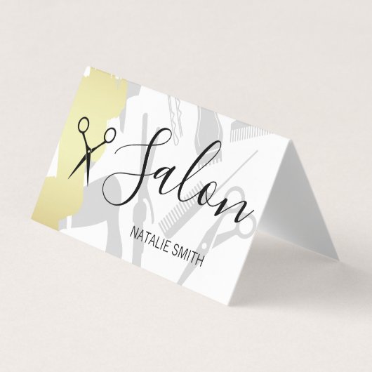 Haarsalon Tools und Gold Brushed Visitenkarten (Vorderseite)