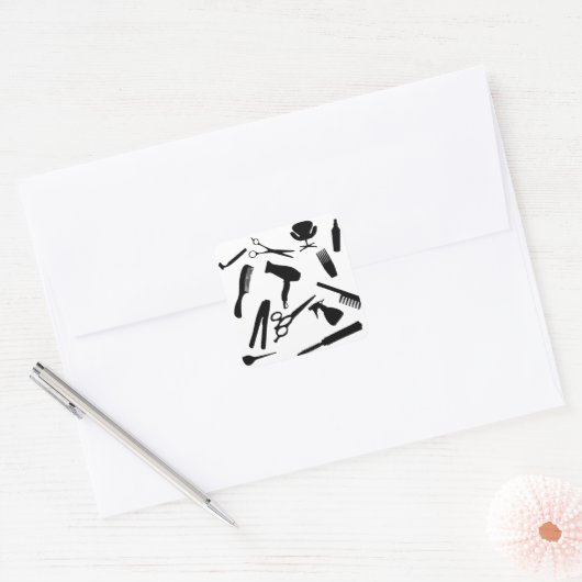 Haarsalontools | quadratischer aufkleber (Umschlag)