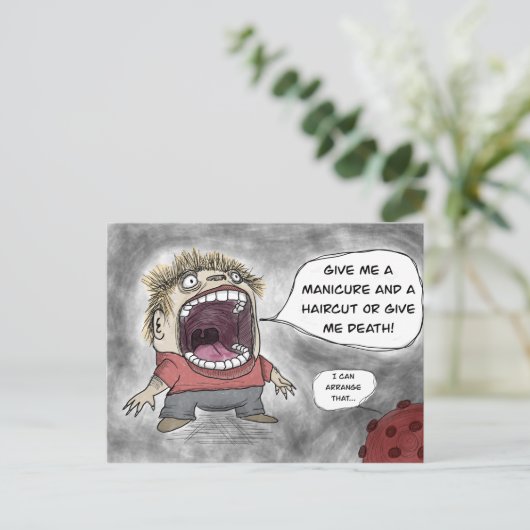 Haarschnitt oder die! postkarte (Stehend Vorderseite)