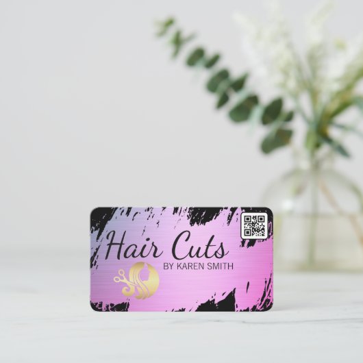 Haarschnitte | Gold gebürstet | Frauen-Beauty-Logo Visitenkarte (Stehend Vorderseite)