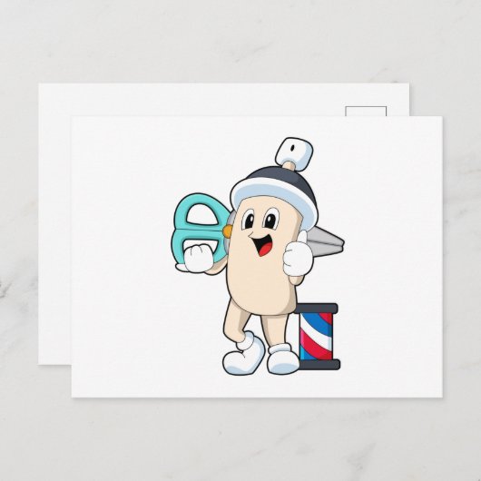 Haarspray als Friseur mit Schere Postkarte (Vorne/Hinten)