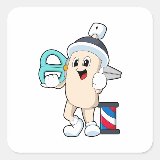 Haarspray als Friseur mit Schere Quadratischer Aufkleber (Vorderseite)