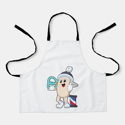 Haarspray als Friseur mit Schere Schürze (Vorderseite)