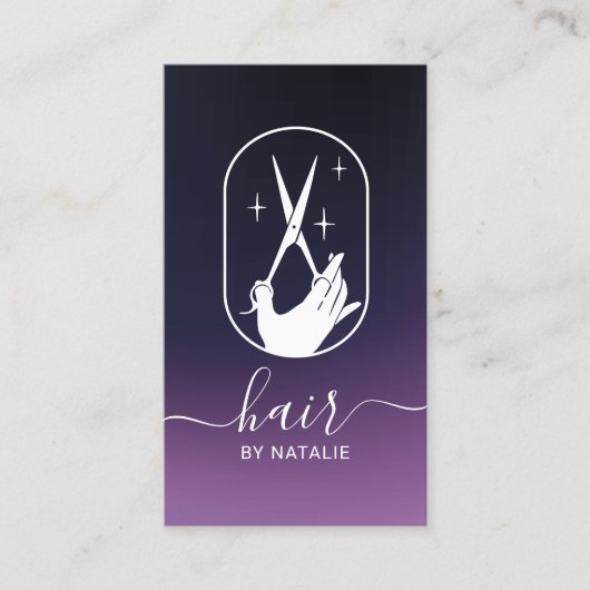 Haarstiftschere-Handlogo Tief Lila Salon Visitenkarte (Vorderseite)