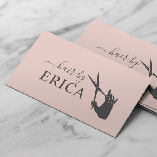 Haarstiftschere und Handtypografie Rosa Visitenkarte