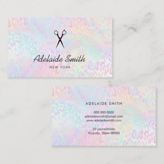 Haarsträhne IMITATE, holografische Leopardenhaut Visitenkarte (Vorne/Hinten)