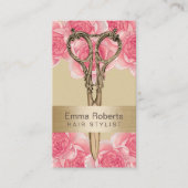 Haarstühle Antique Schere Creme & Pink Blütencreme Visitenkarte (Vorderseite)