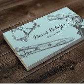 Haarstühle Vintage Schere & Haartrockner Aquamarin Visitenkarte