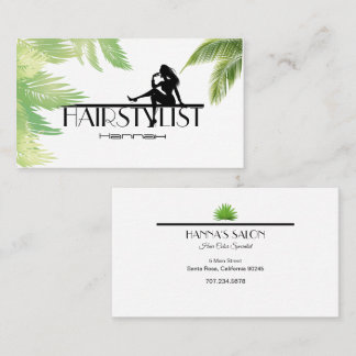 Haarstylist Girl Silhouette Palm Blätter Business Visitenkarte