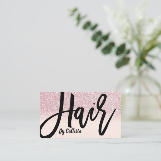 Haarstylist Girly Pink Glitzer Ombre Typografie Visitenkarte (Stehend Vorderseite)