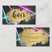 Haarstylist Gold Brushed | Neon Lights Visitenkarte (Vorne/Hinten)