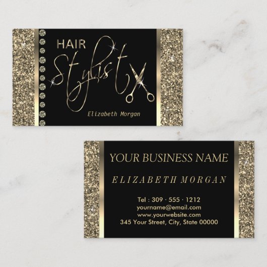 Haarstylist - Gold Glitzer und Diamanten Visitenkarte (Vorne/Hinten)