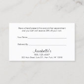 Haarstylist Rose Gold Sequel Comb Kundenloytion Empfehlungskarte (Rückseite)